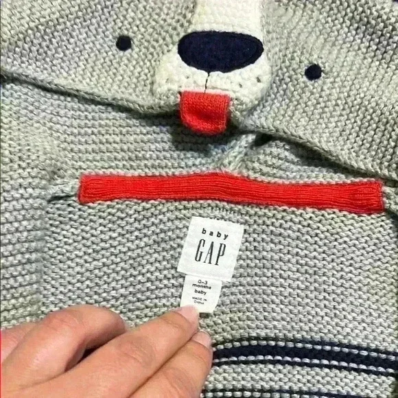 Baby GAP Gray & Navy Striped Sweater w/ Puppy Hood- “Baby Brannan Dog Sweater” - Picture 2 of 6